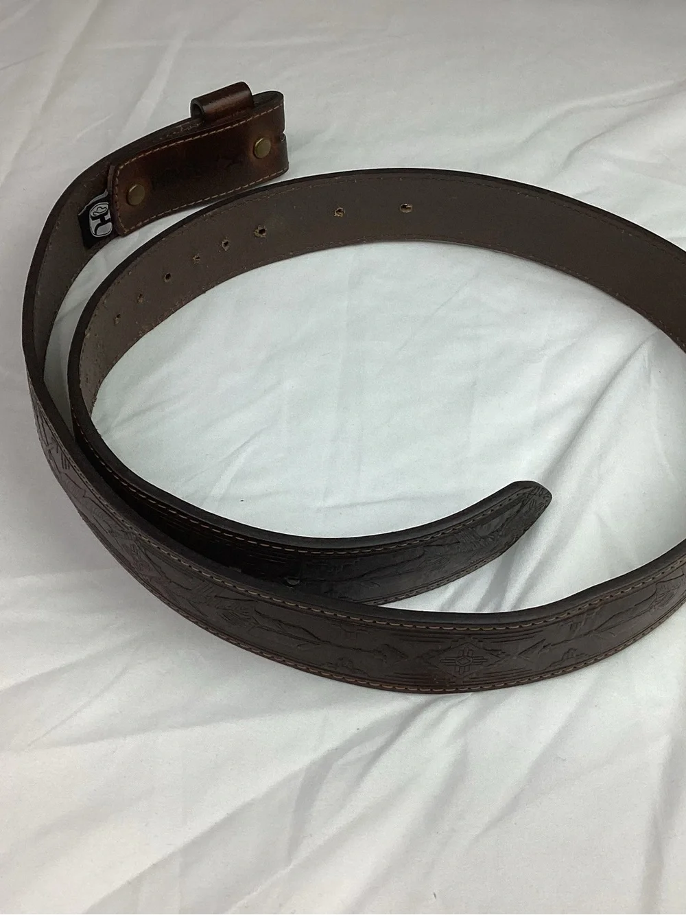 Hooey Brown Embossed Leather Belt with Southwestern Motif